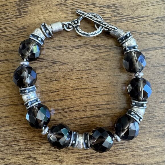 Vintage SILPADA Sterling Silver Faceted Smoky Quartz Bracelet Chunky Beaded RARE - Picture 5 of 16